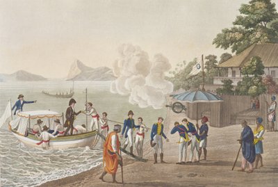 Primo sbarco dei francesi al posto di guardia portoghese a Dille, Timor, tavola 5 da 
